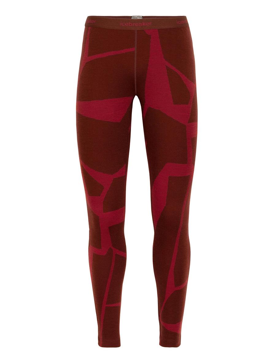 Women's Icebreaker Merino 250 Vertex Thermal Leggings Fractured Landscapes Base Layers Espresso / Cherry | CA 1069DFMN